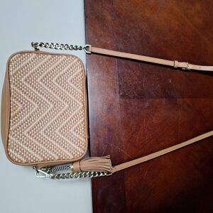Michael Kors Tan Crossbody Bag with Chain Strap and Quilted Design